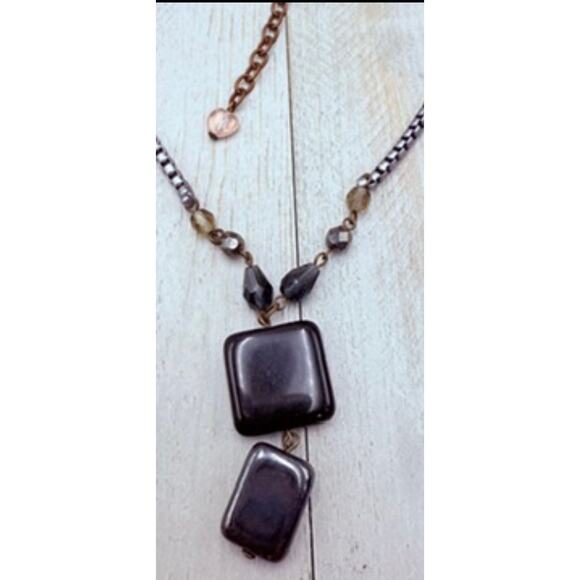 SABIKA Designer Two Tone Dark
Grey Metal Purple Black Bead Y Style Necklace - Picture 5 of 10